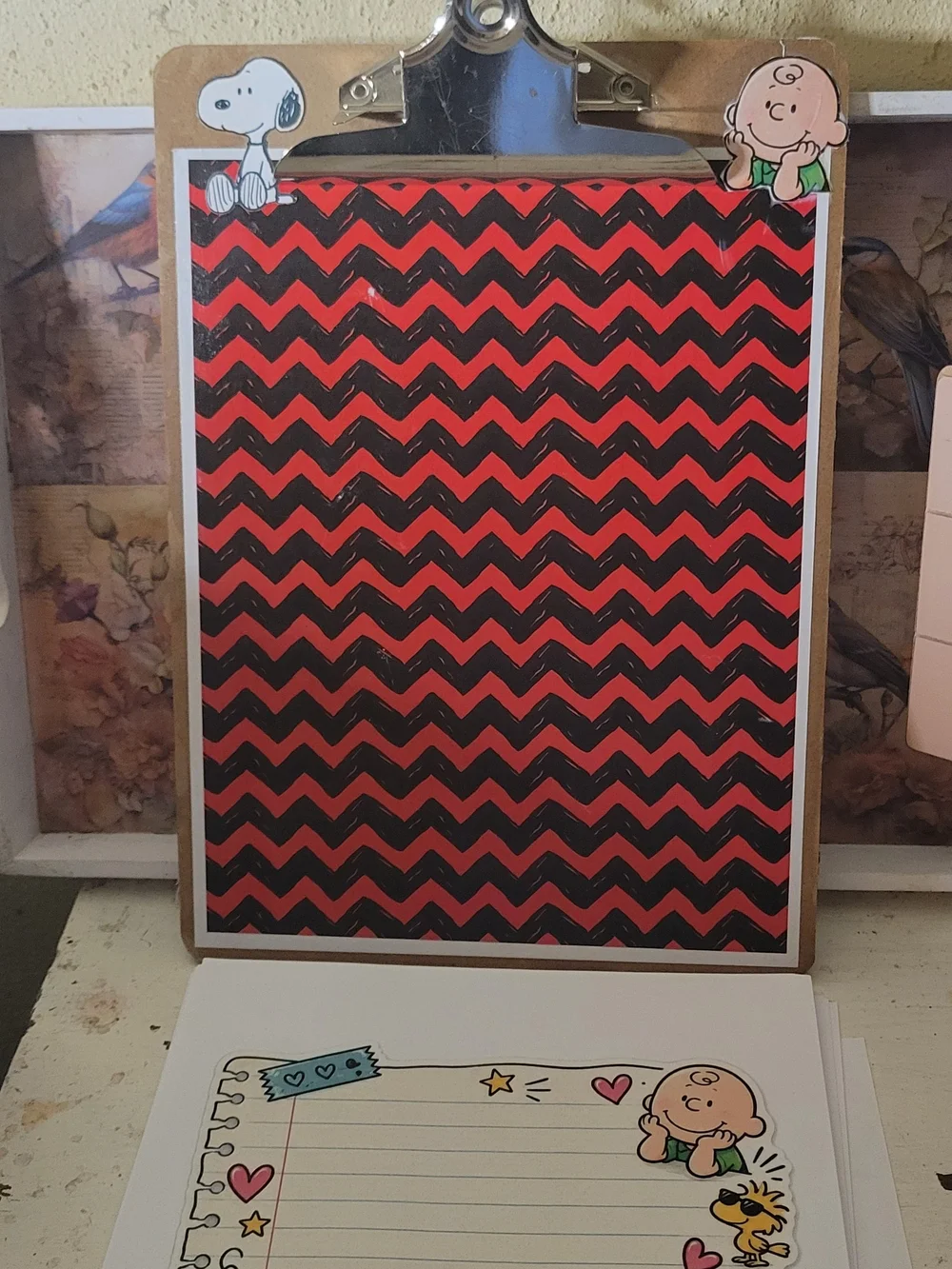 Peanuts Snoopy & Charlie Brown Clipboard with Red & Black Chevron Pad